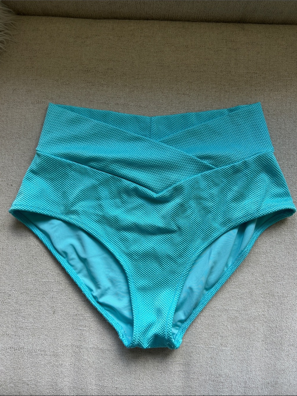 aerie Turquoise Textured V-Wire Bikini Top & High-Waist Bottoms - Picture 3 of 7